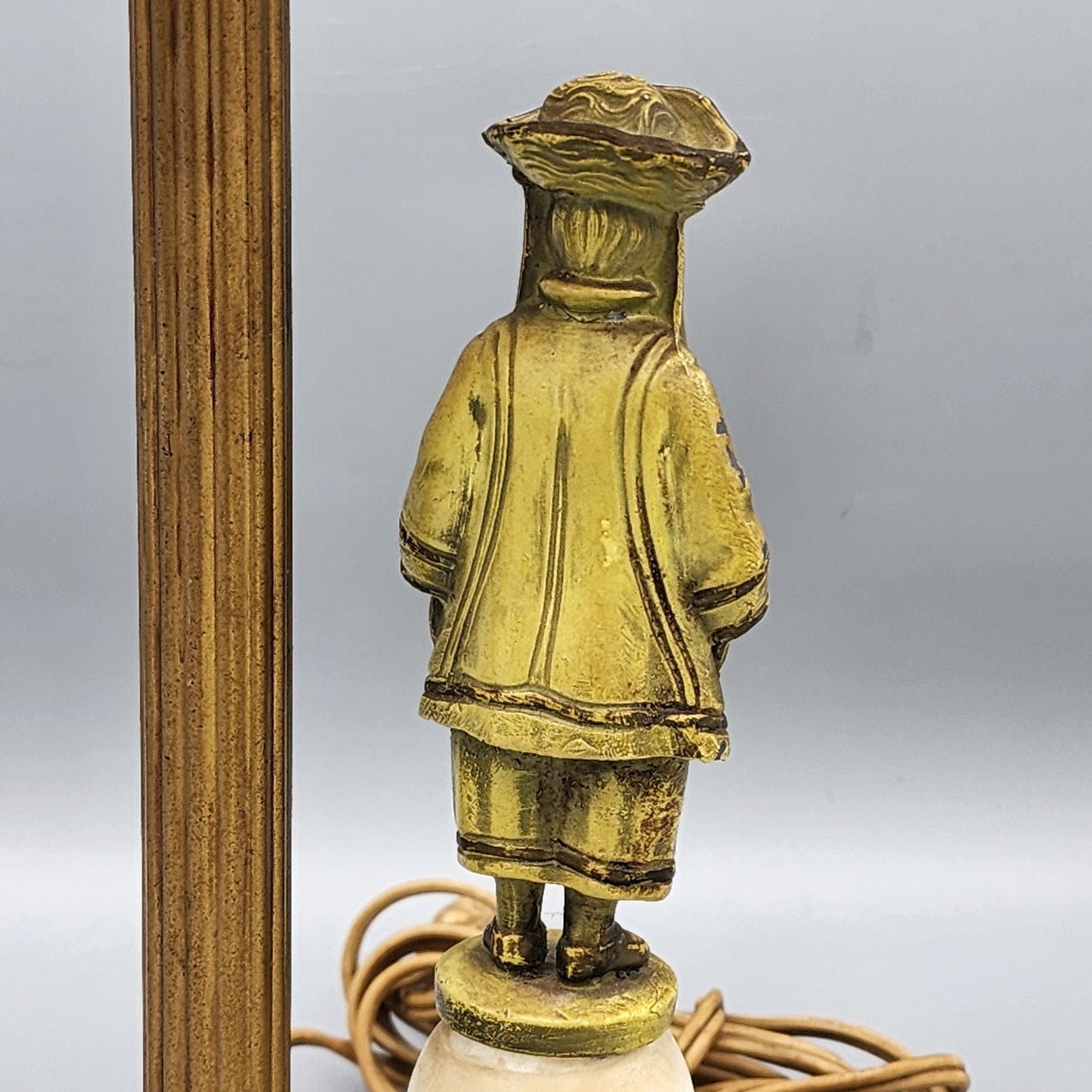 Alabaster Table Lamp with Cold-Painted Bronze Figure & Celluloid Face