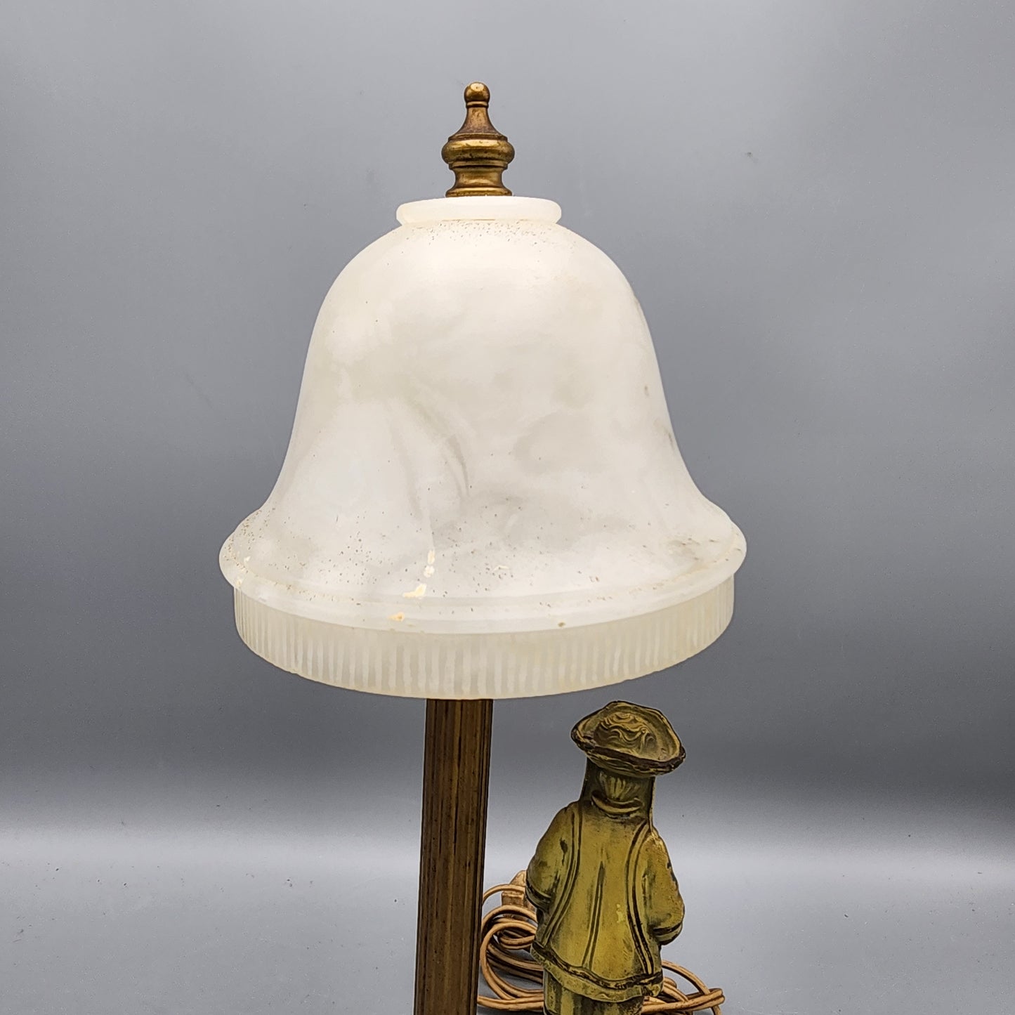 Alabaster Table Lamp with Cold-Painted Bronze Figure & Celluloid Face