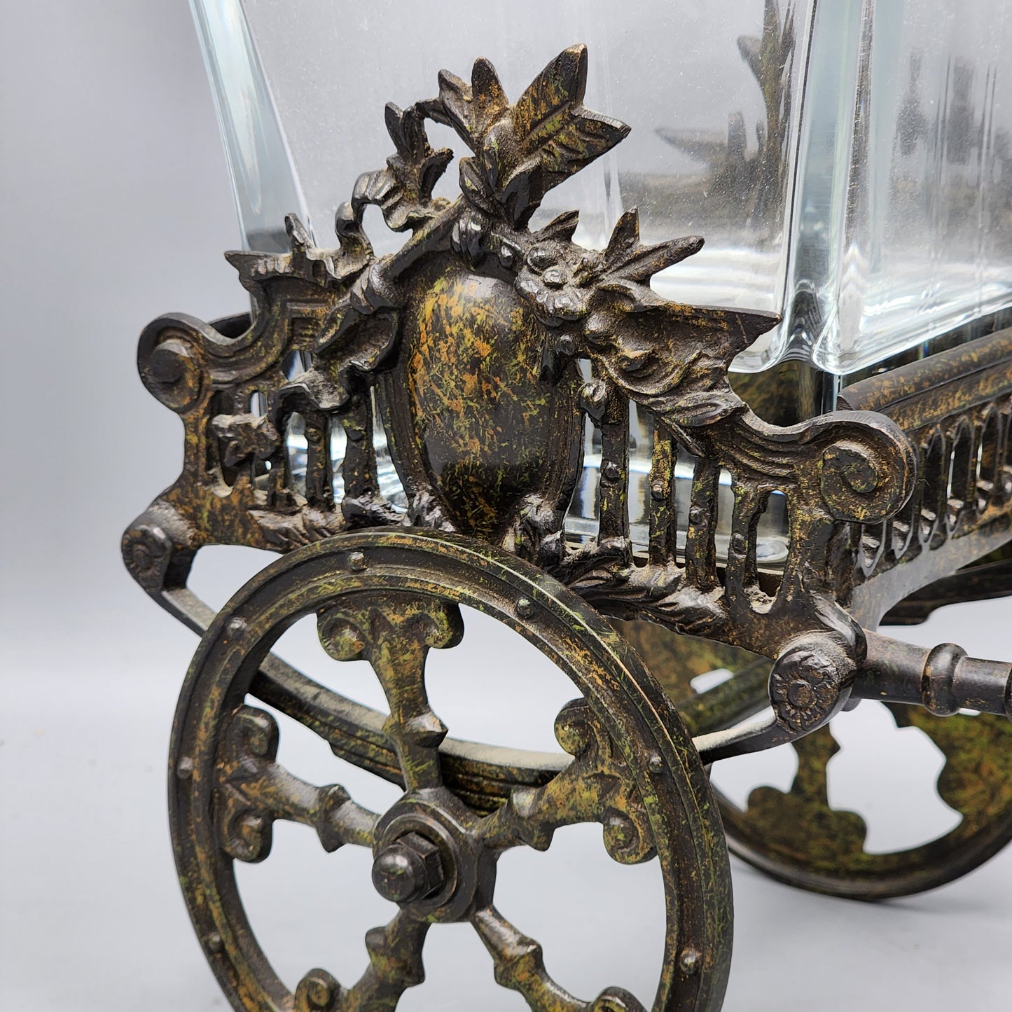 Castilian Crystal Vase on Metal Cart with Male Figure
