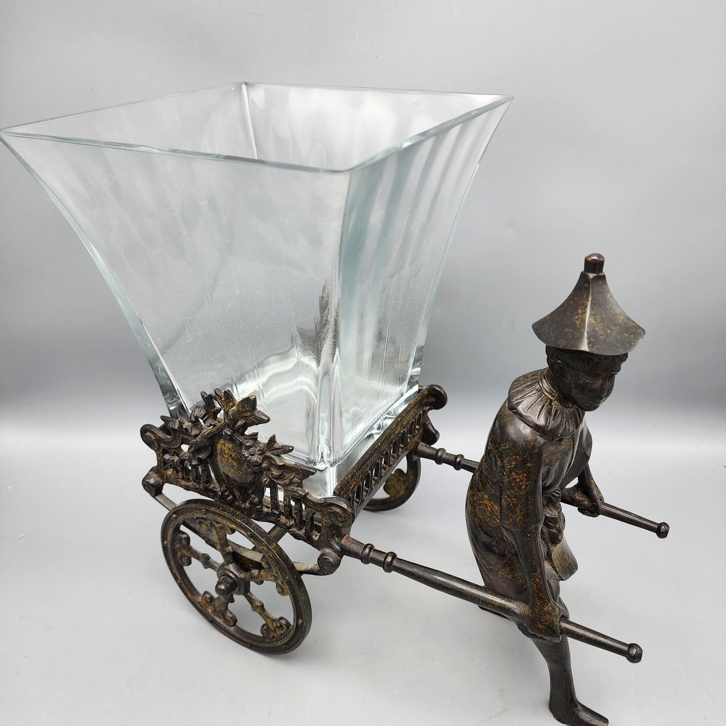 Castilian Crystal Vase on Metal Cart with Male Figure
