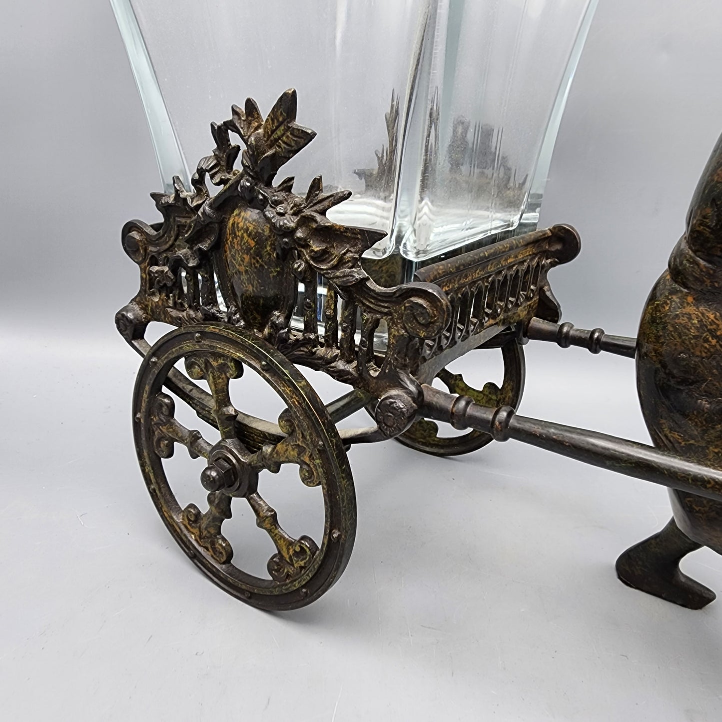 Castilian Crystal Vase on Metal Cart with Male Figure