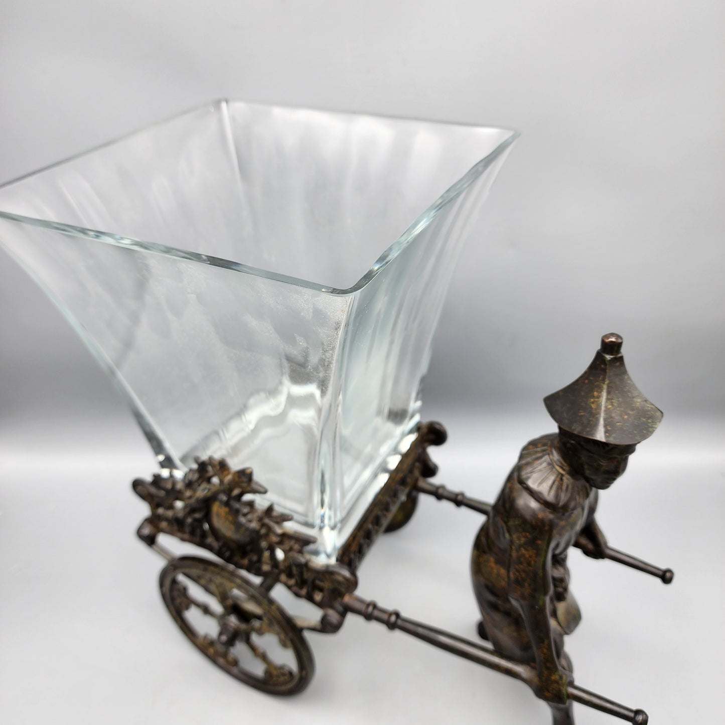 Castilian Crystal Vase on Metal Cart with Male Figure