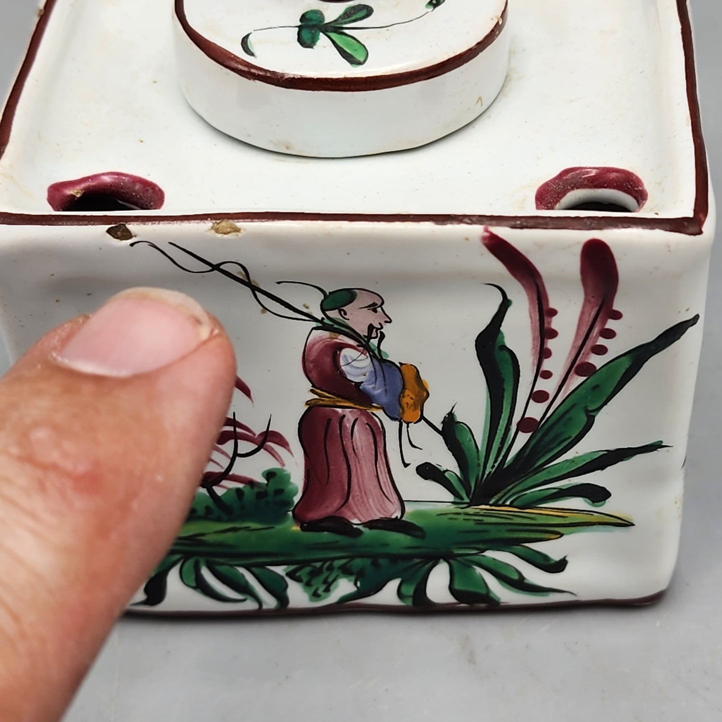 Antique French Faience Inkwell