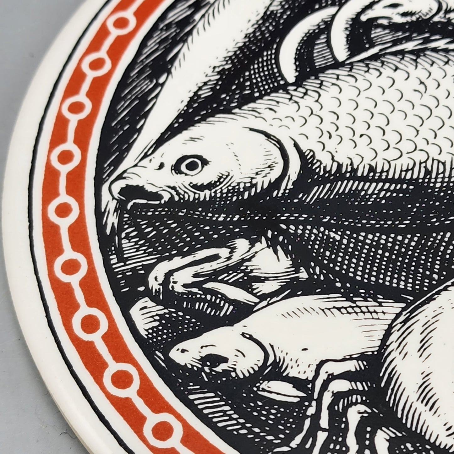 Two Metropolitan Museum of Art Reproduction Fruit and Fish Tile Trivets
