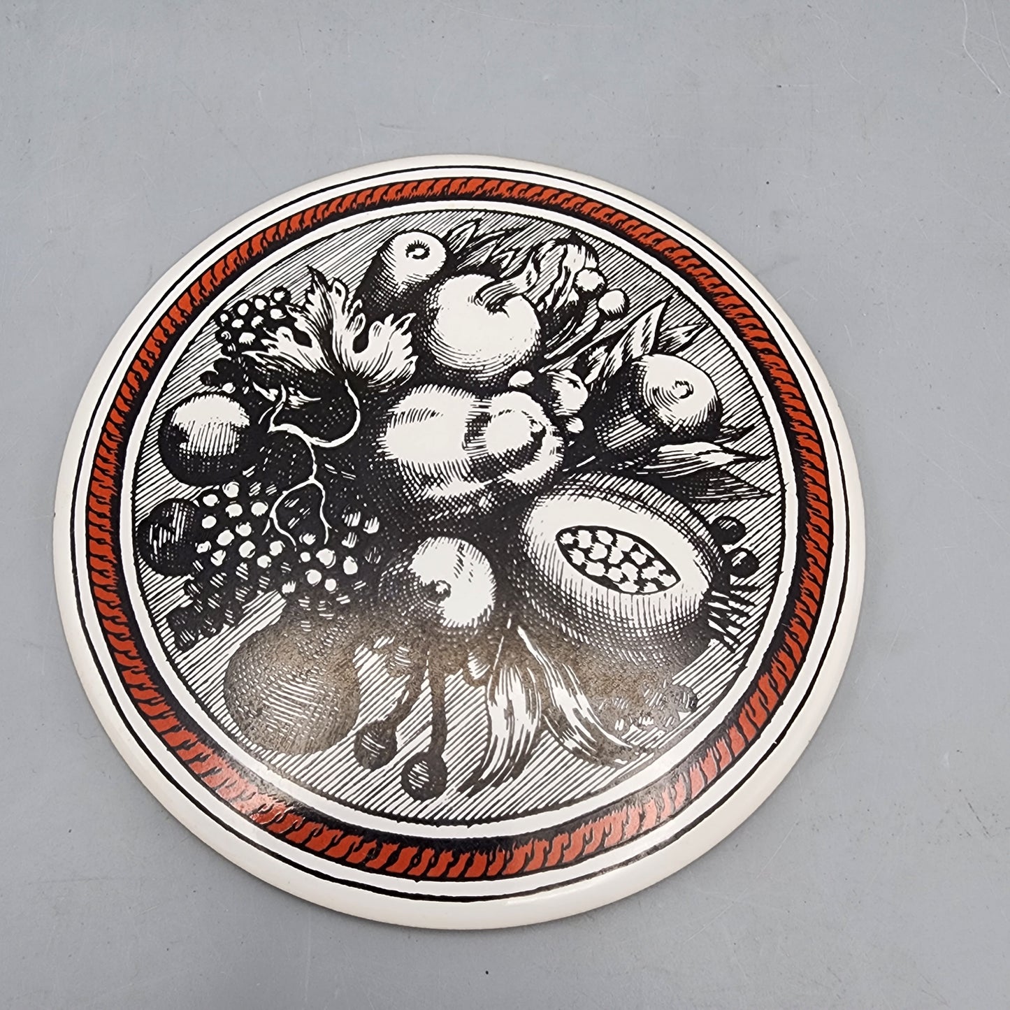 Two Metropolitan Museum of Art Reproduction Fruit and Fish Tile Trivets