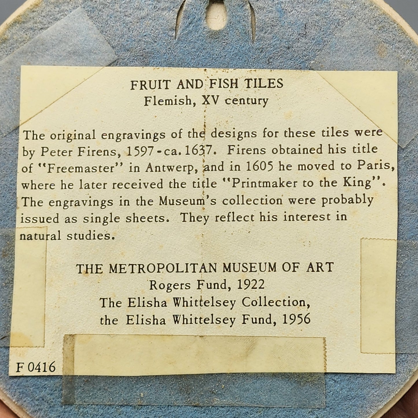 Two Metropolitan Museum of Art Reproduction Fruit and Fish Tile Trivets