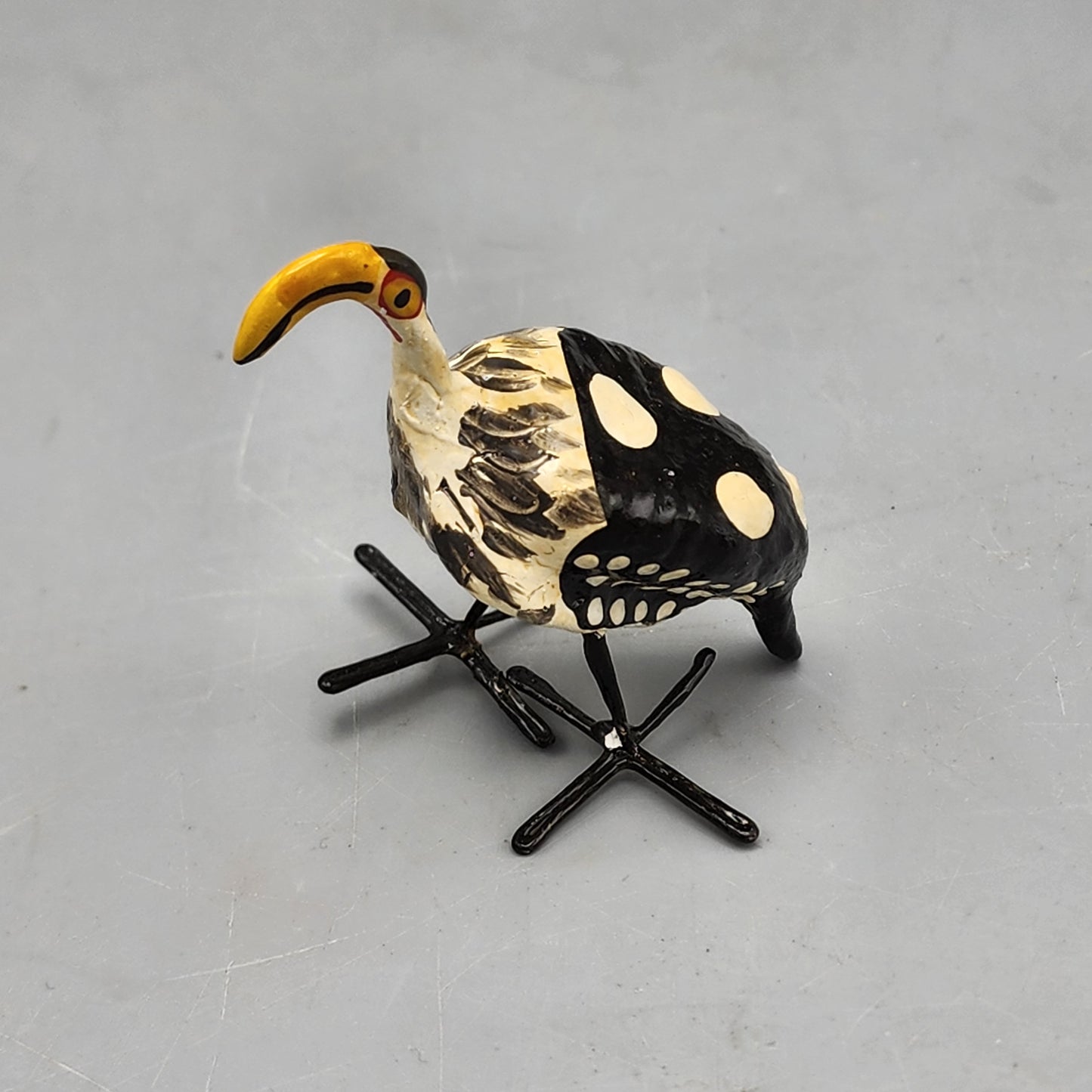 Hand-Painted Composition Bird with Metal Feet