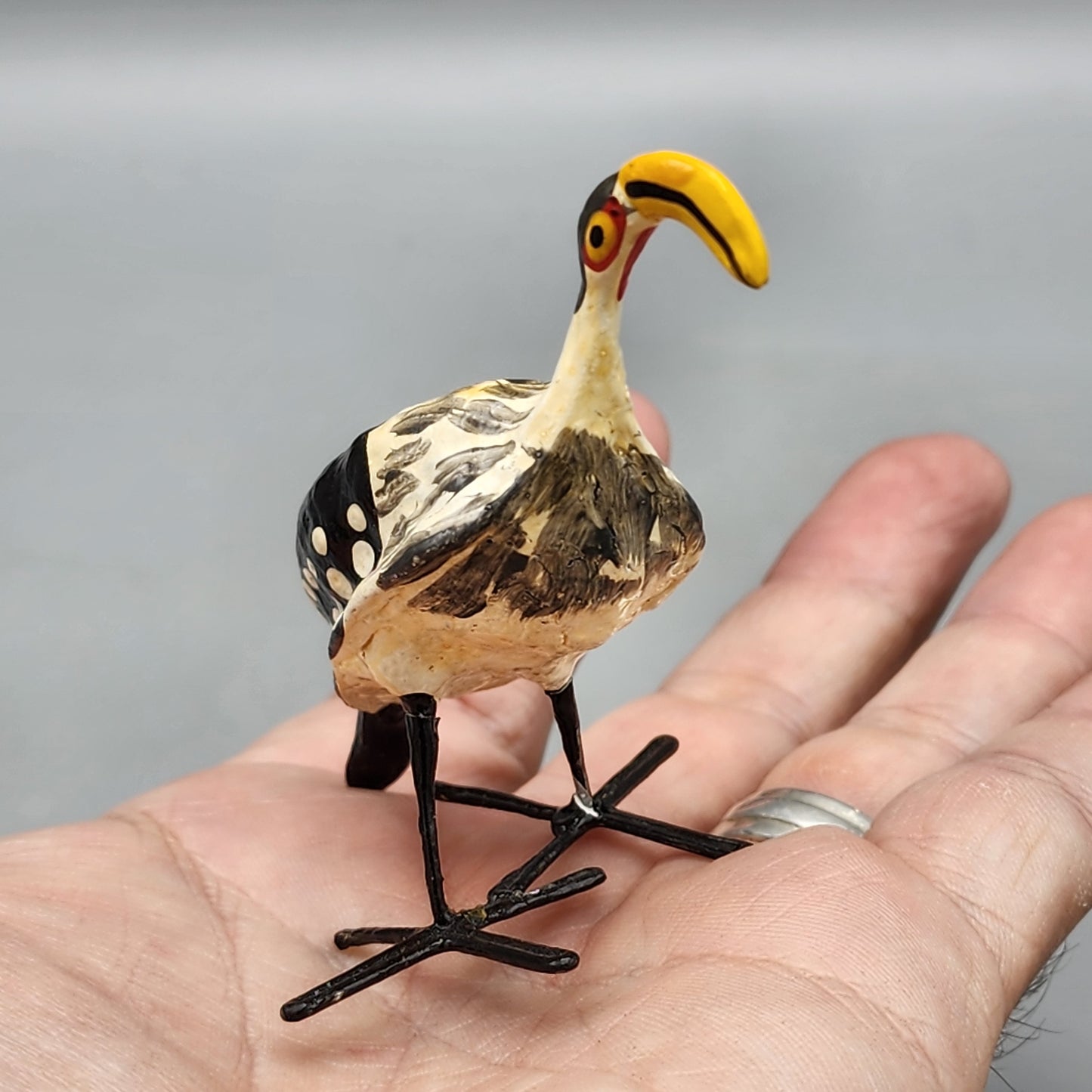 Hand-Painted Composition Bird with Metal Feet
