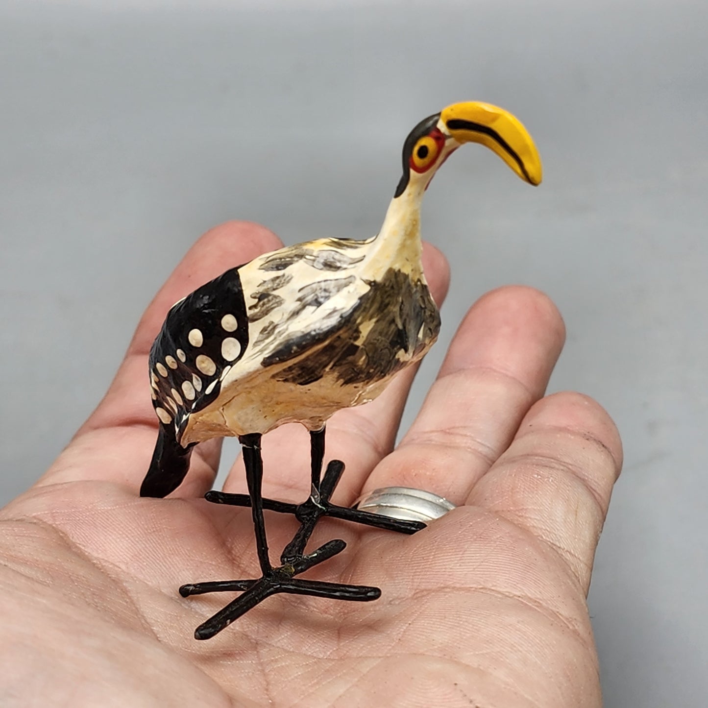 Hand-Painted Composition Bird with Metal Feet