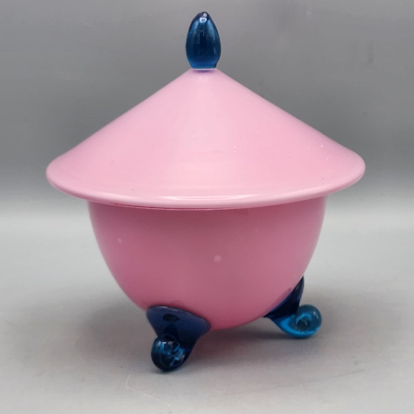 Bohemian Art Deco Pink and Blue Footed Lidded Candy Dish