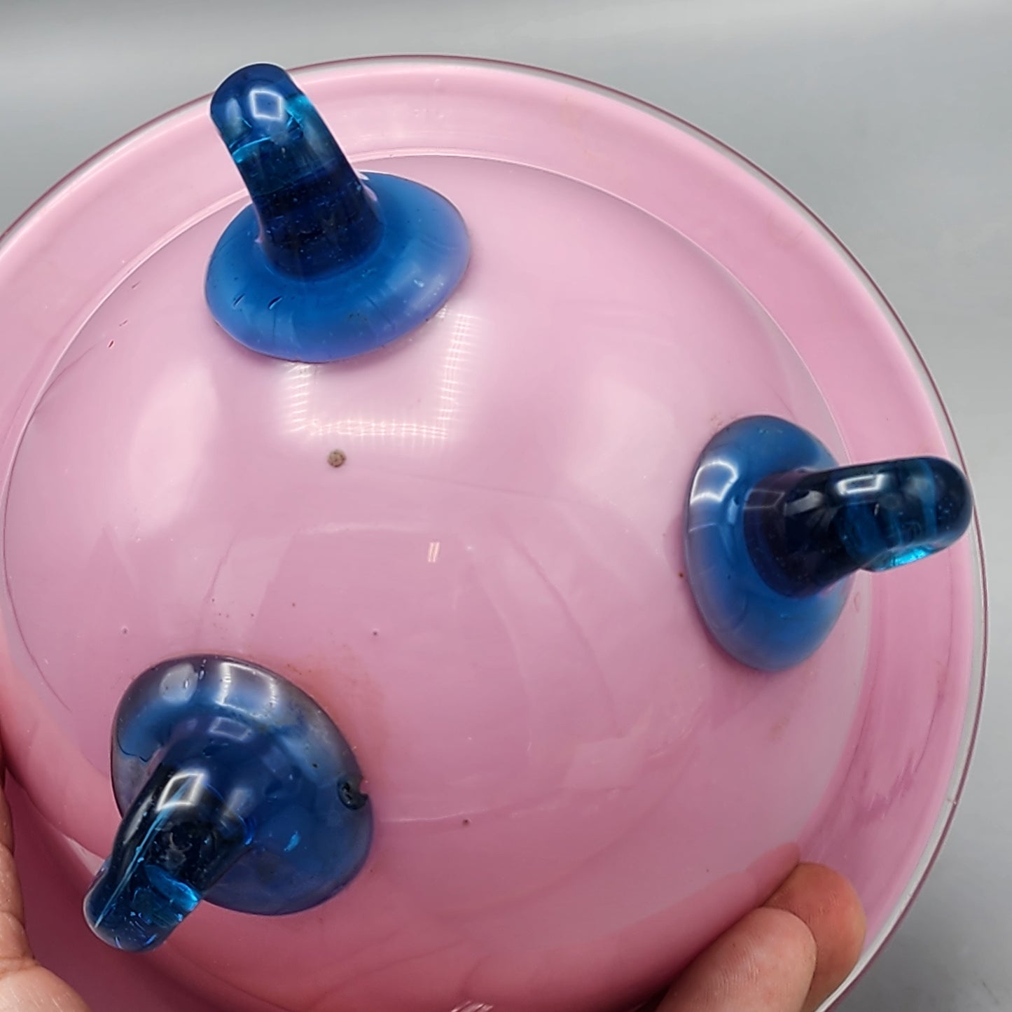 Bohemian Art Deco Pink and Blue Footed Lidded Candy Dish