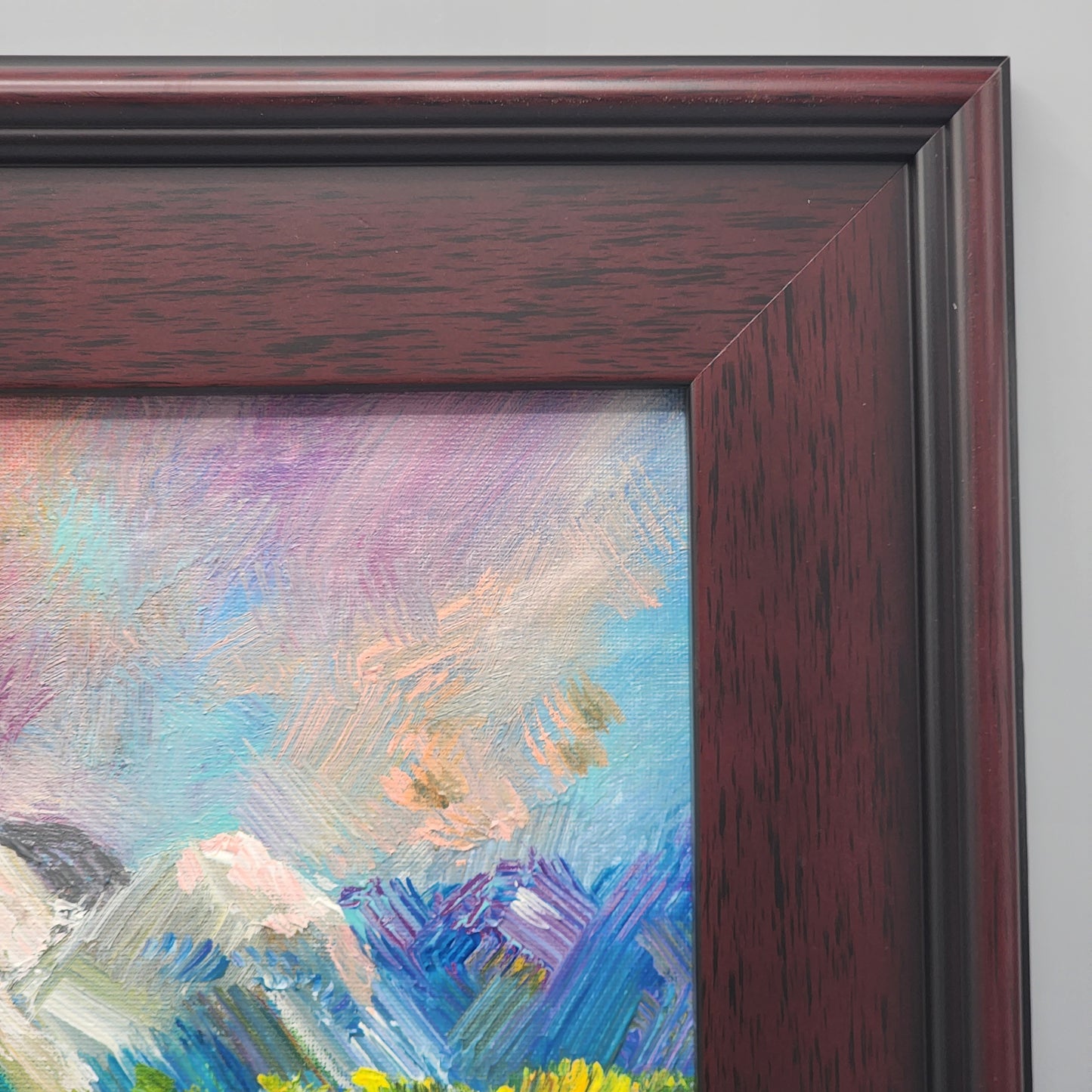 Signed Expressionist Landscape Oil on Canvas Painting of Mountains & River