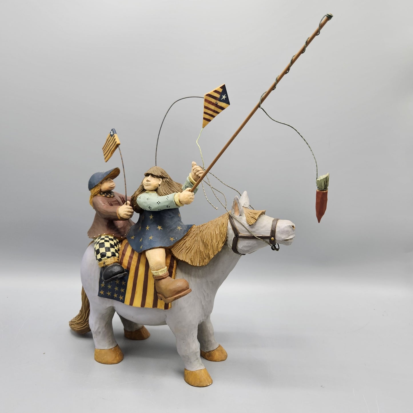 2000 Williraye Studio Folk Art Figurine Americana Girls Riding Horse Figure WW1312