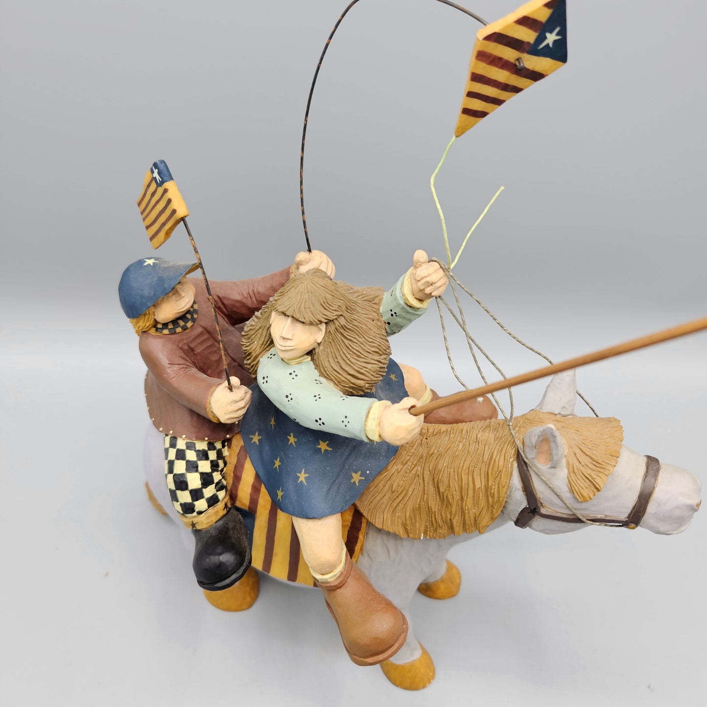 2000 Williraye Studio Folk Art Figurine Americana Girls Riding Horse Figure WW1312