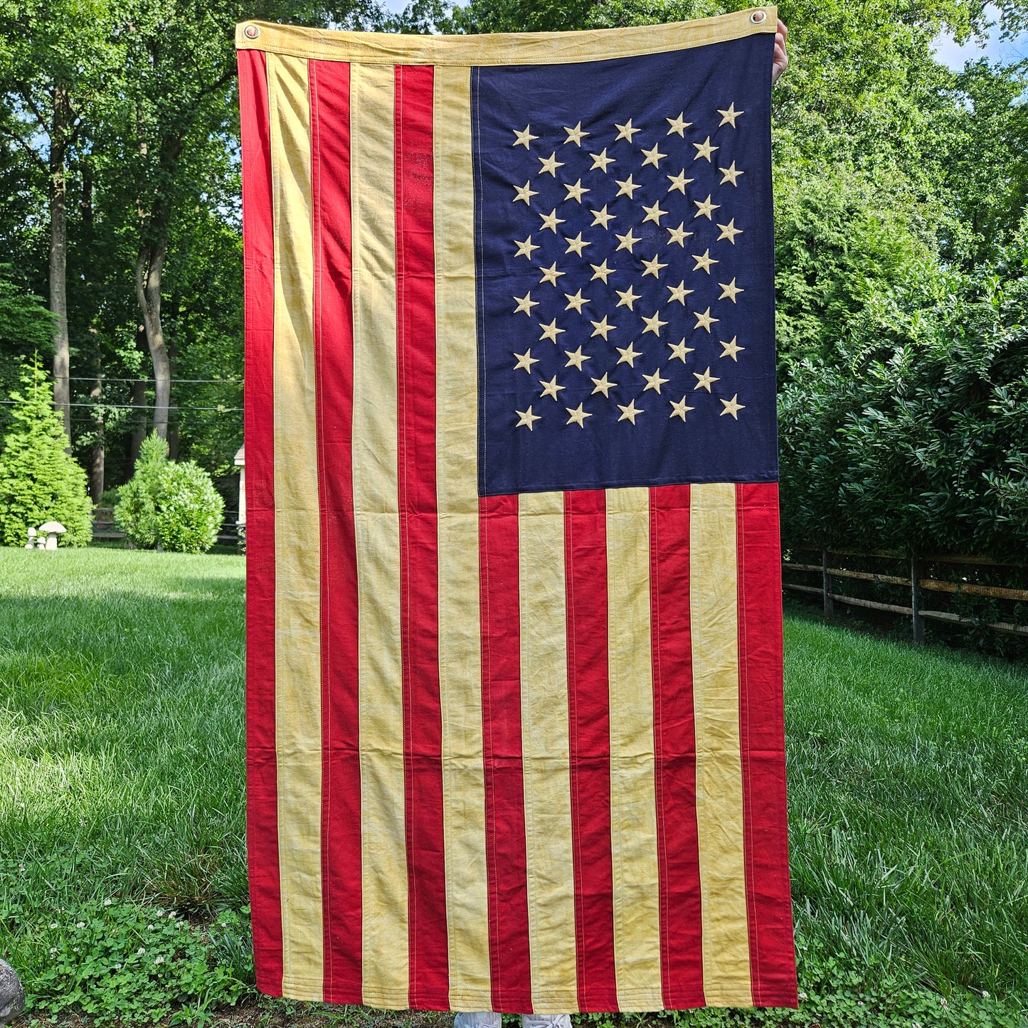 Large 50 Tea-Stained Star American Flag 32" x 58"