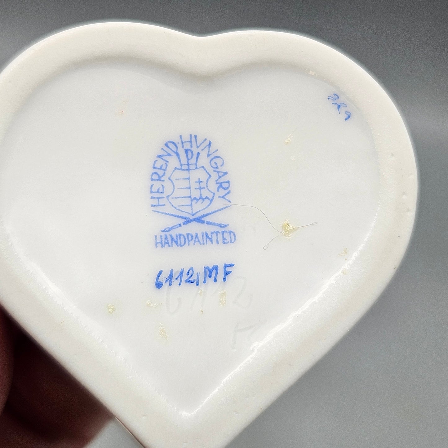 Herend Porcelain Miniature Heart Box with Rabbit Finial