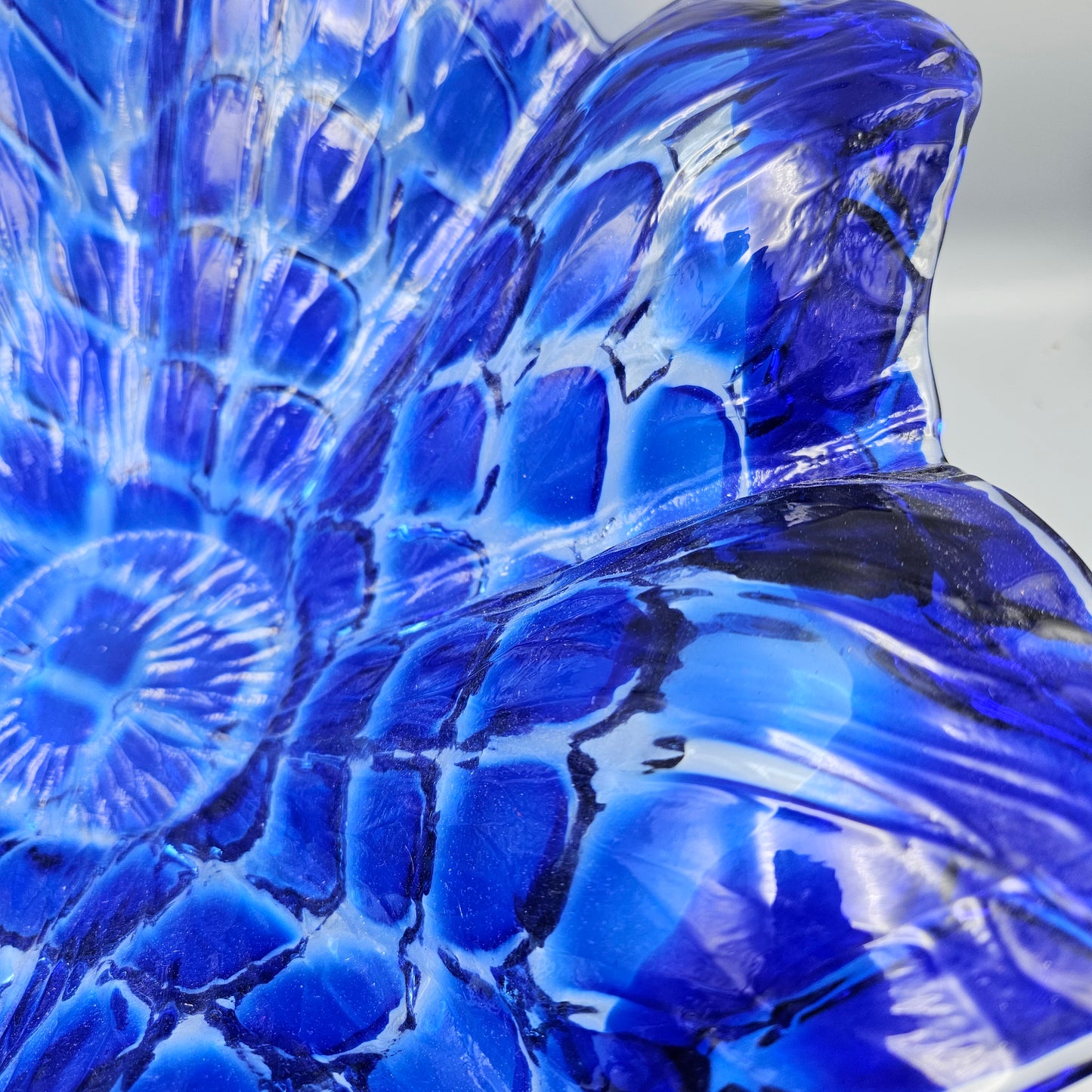 Large Blue and Crystal Art Glass Compote