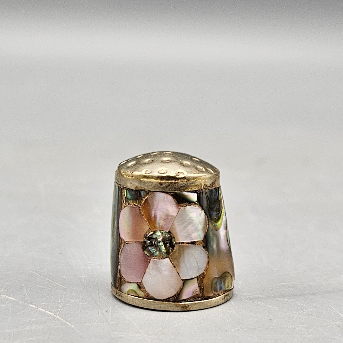 Mexican Inlaid Abalone & Brass Thimble