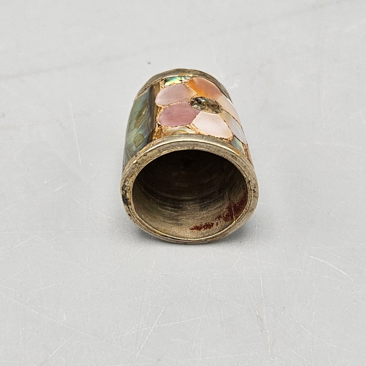 Mexican Inlaid Abalone & Brass Thimble