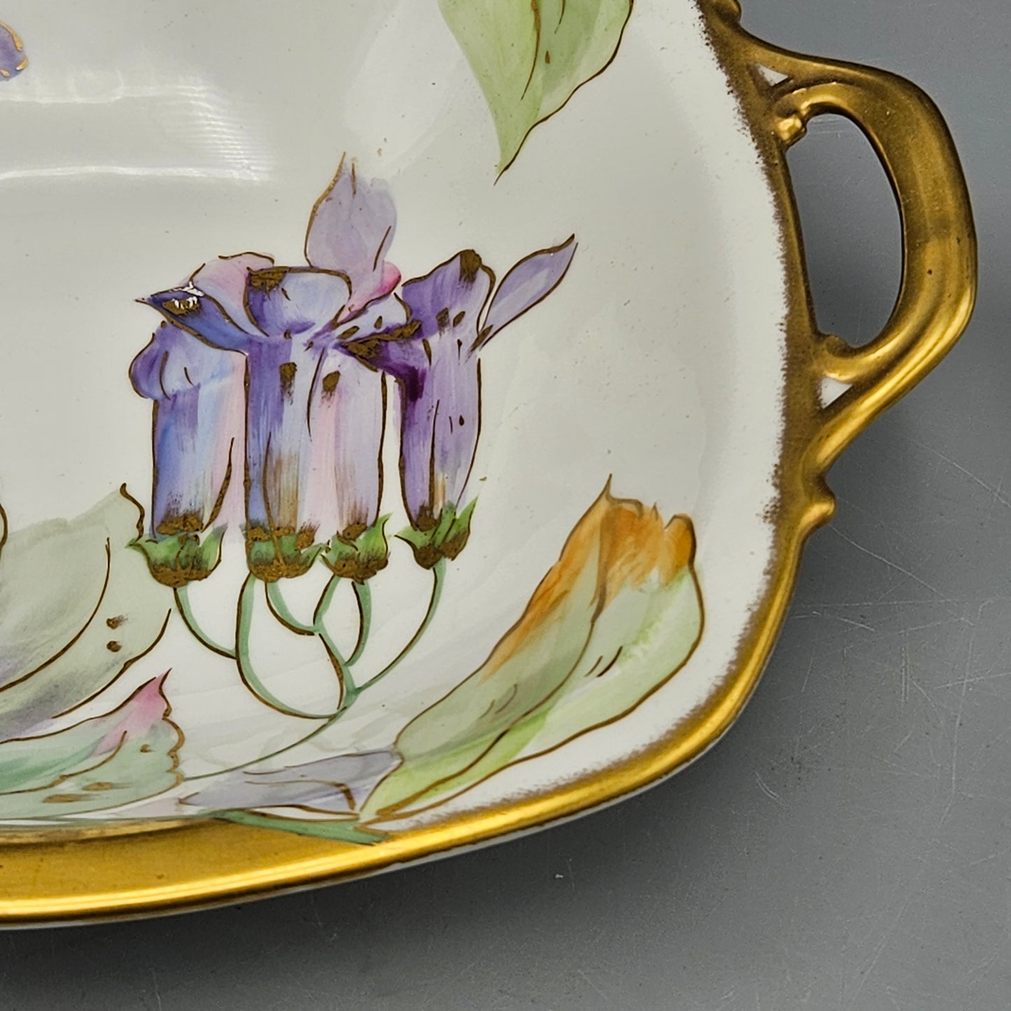 Hand-Painted Limoges Porcelain Handled Dish