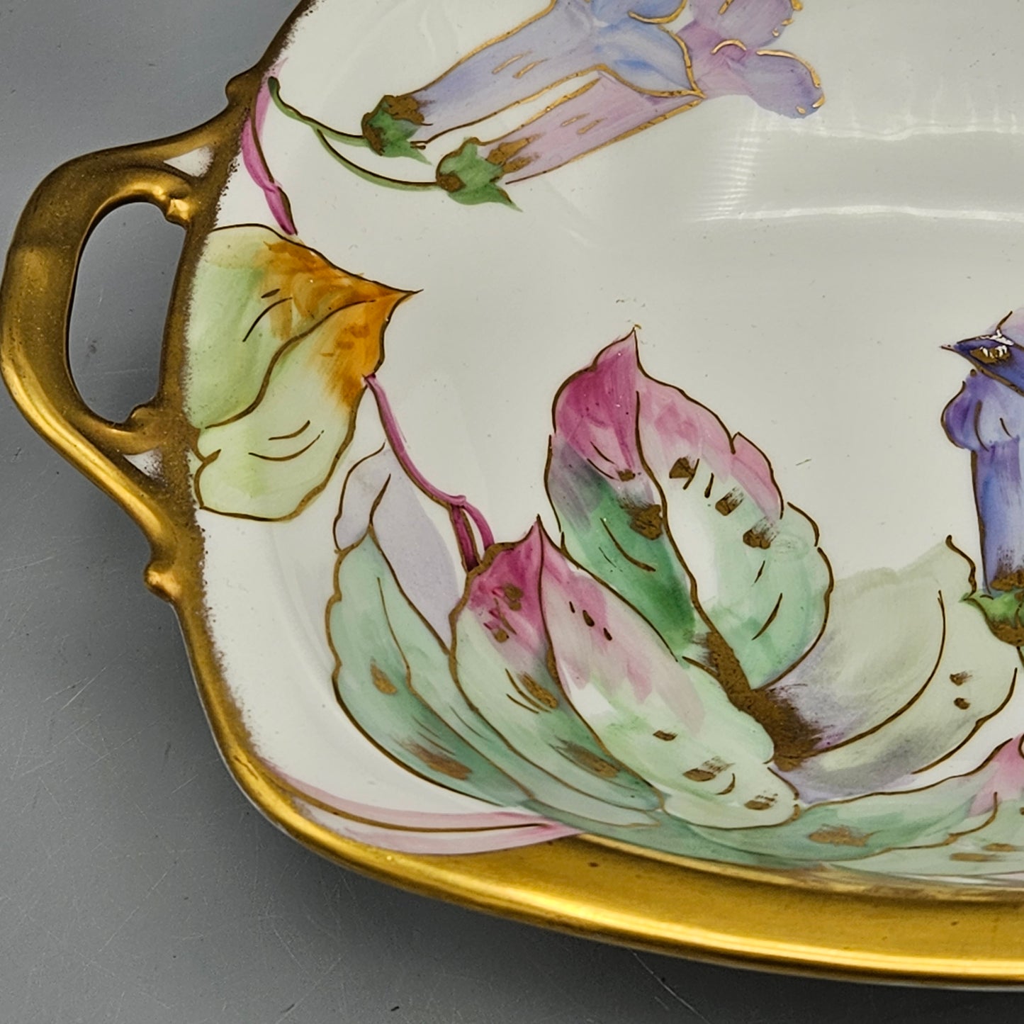 Hand-Painted Limoges Porcelain Handled Dish