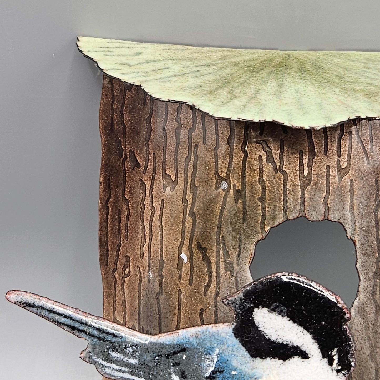 Enamel Birds Wall Art Handcrafted by Bovano of Cheshire Bird in House