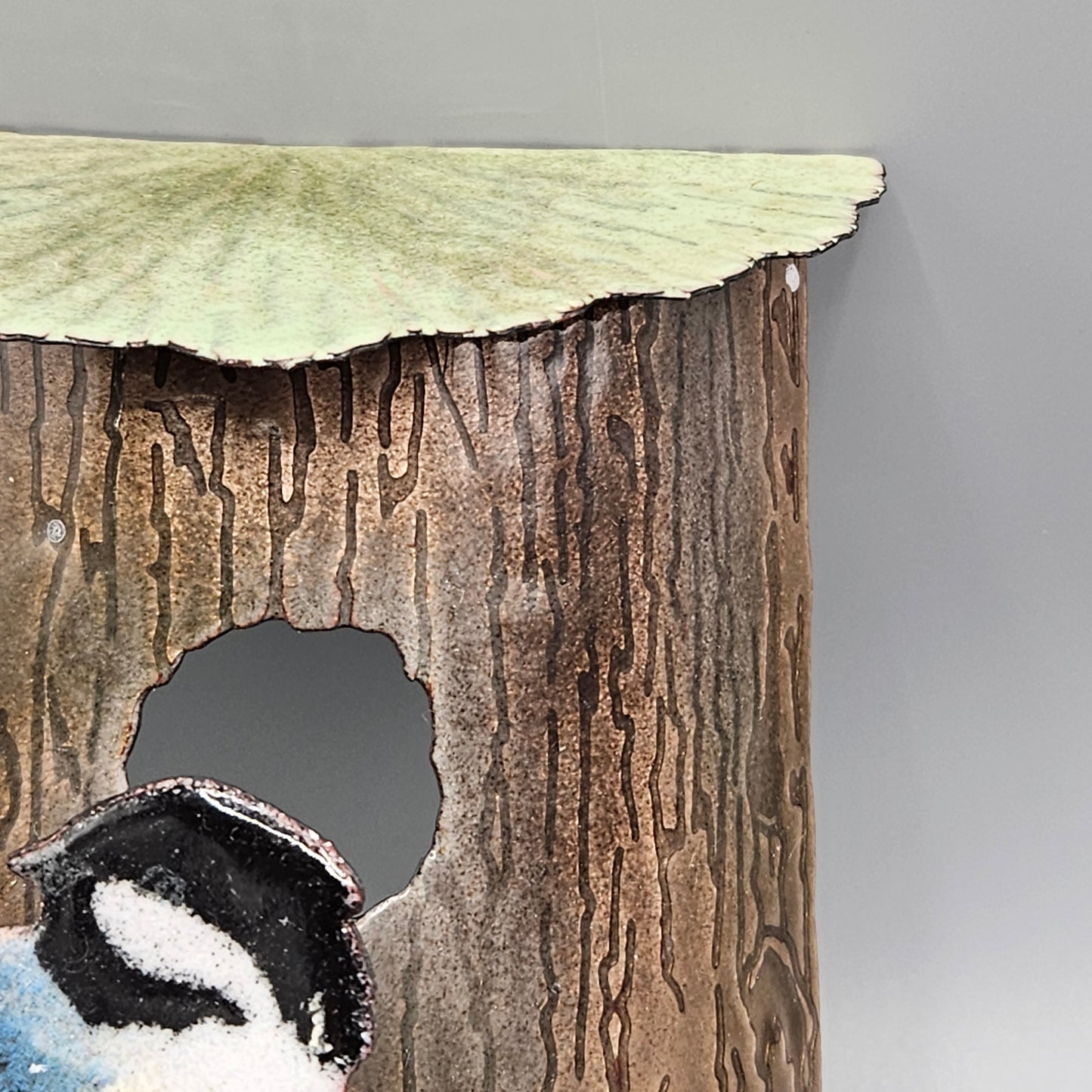 Enamel Birds Wall Art Handcrafted by Bovano of Cheshire Bird in House