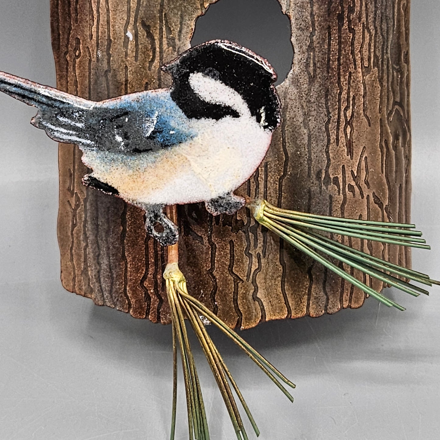 Enamel Birds Wall Art Handcrafted by Bovano of Cheshire Bird in House