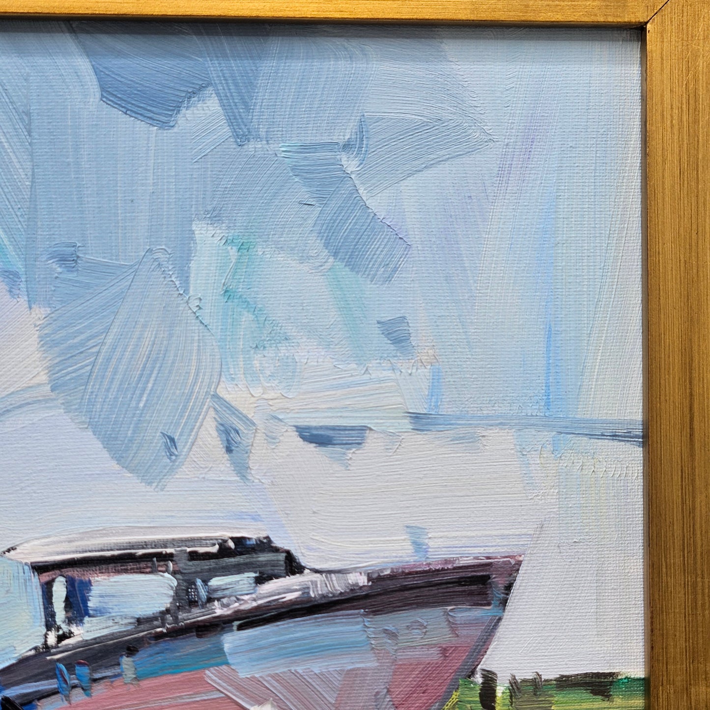 Jose Trujillo Oil on Canvas Painting of Boat