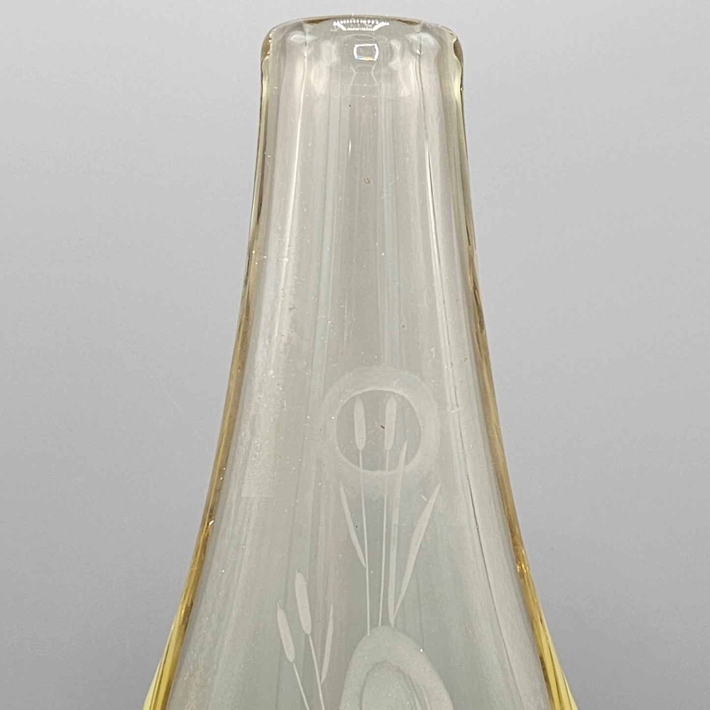 Chinese or Japanese Art Glass Vase with Engraved Crane