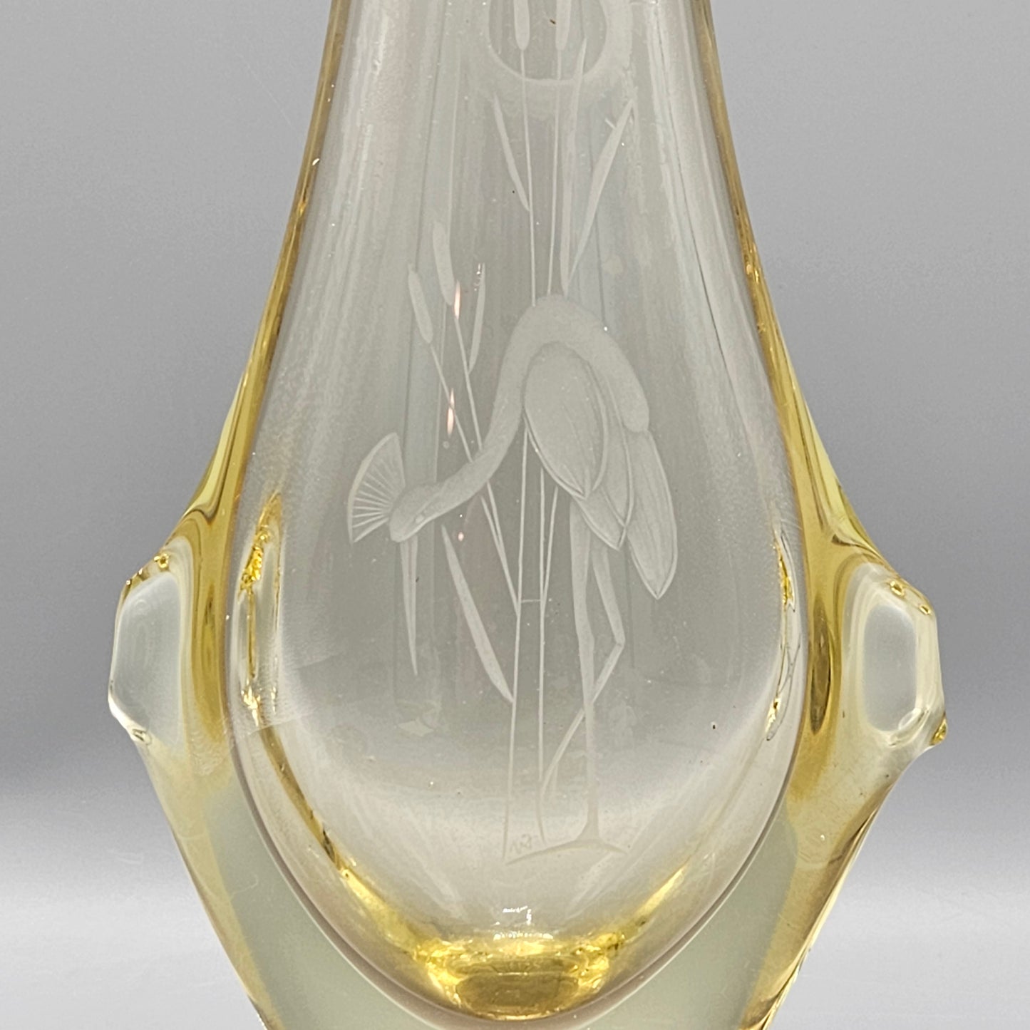 Chinese or Japanese Art Glass Vase with Engraved Crane
