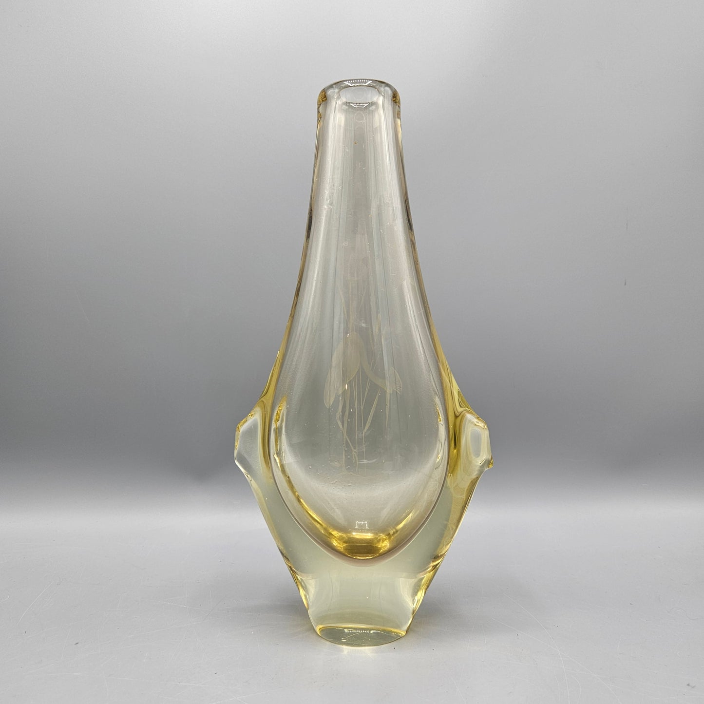 Chinese or Japanese Art Glass Vase with Engraved Crane