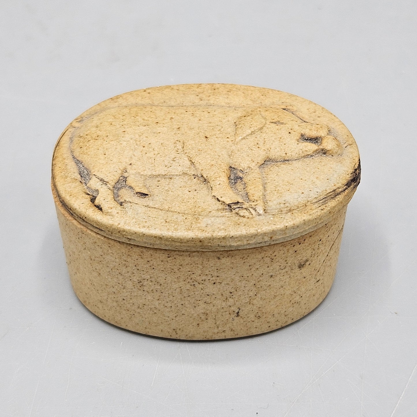 Cast Stone Box with Pig Relief