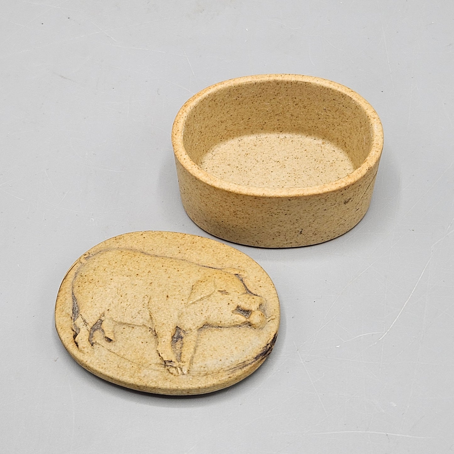 Cast Stone Box with Pig Relief