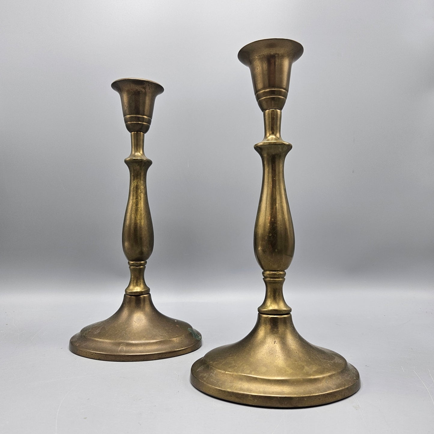 Pair Antique English Brass Baluster Candlesticks