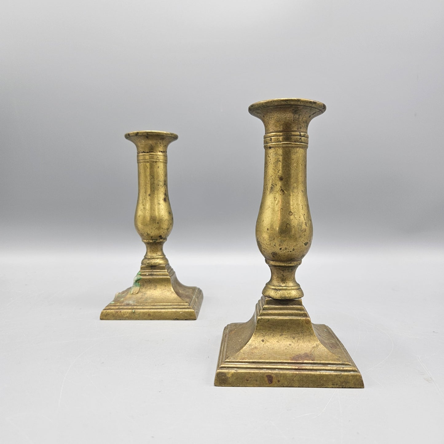 Pair Antique English Brass Push-Up Candlesticks