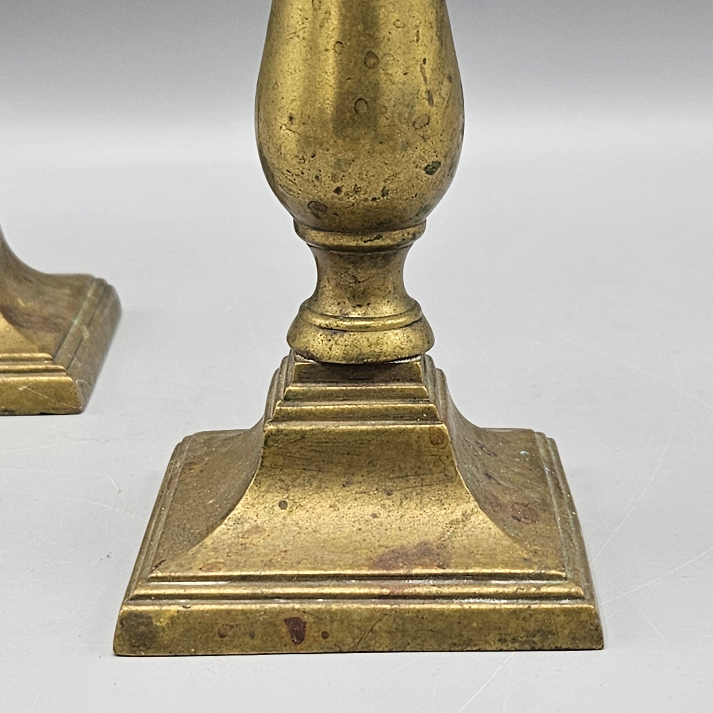 Pair Antique English Brass Push-Up Candlesticks