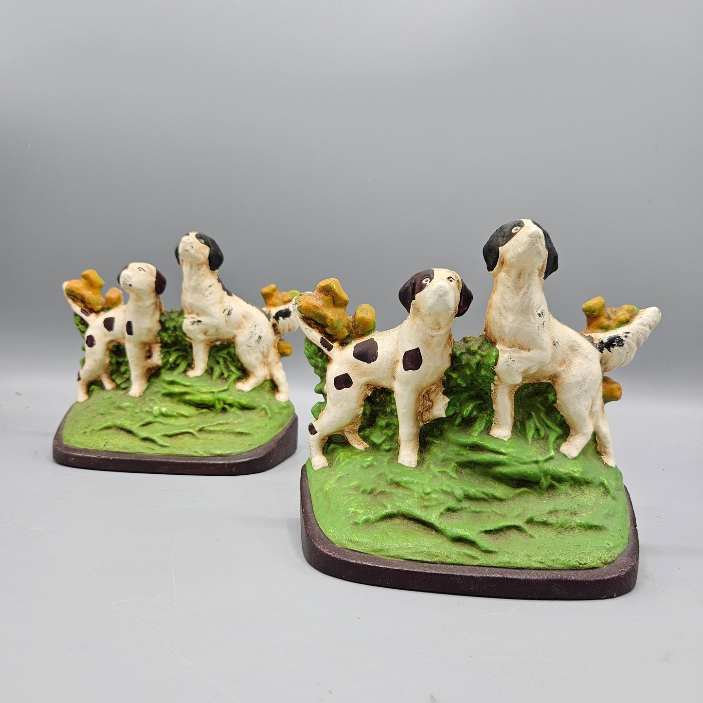 Pair Hubley Painted Cast Iron Pointer Dog Bookends