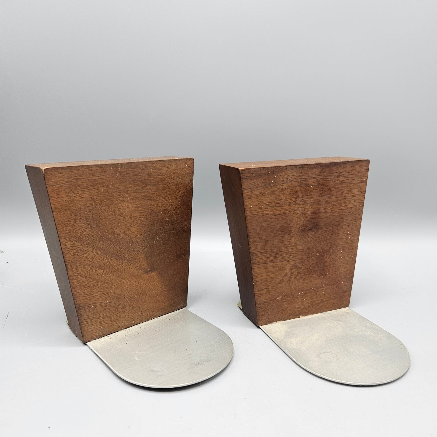 Pair MCM Duk-It Walnut & Aluminum Bookends