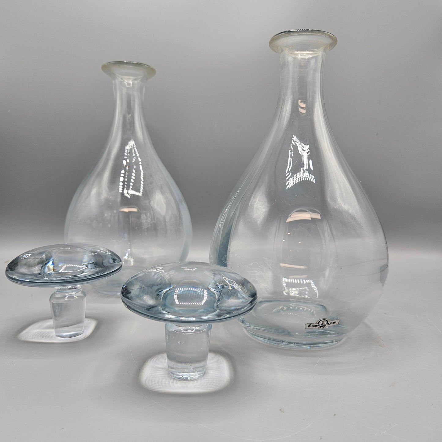 Pair MCM Strombergshyttan Crystal Decanters