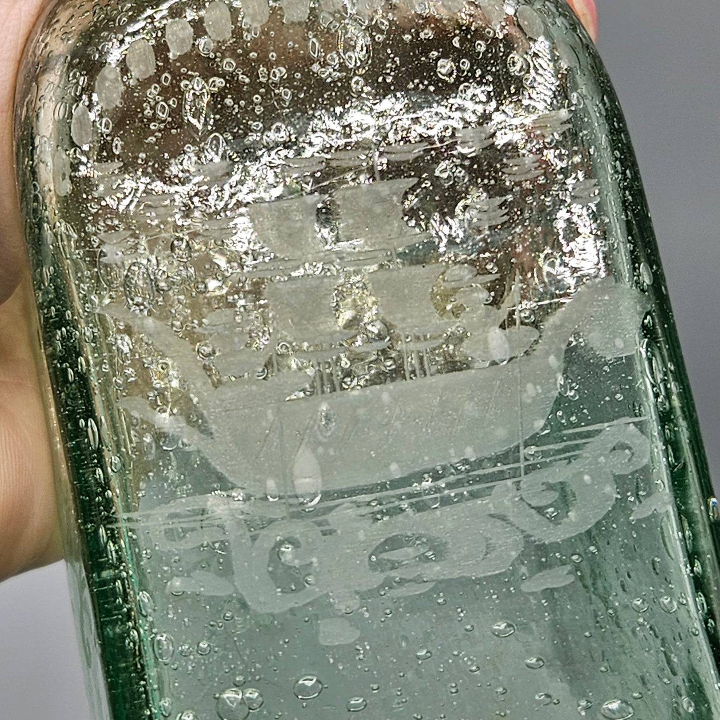 Three Vintage 1920s Bohemian Seeded Glass Bottles