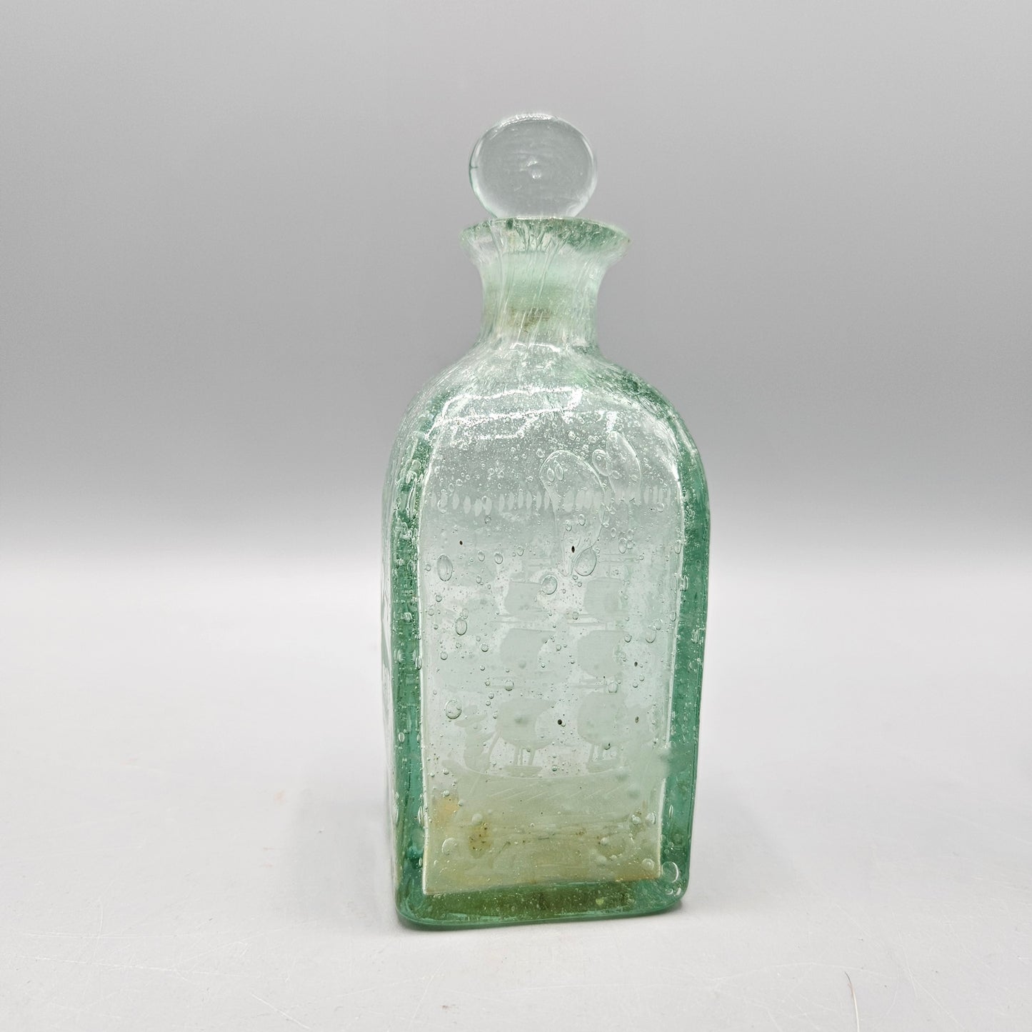 Three Vintage 1920s Bohemian Seeded Glass Bottles