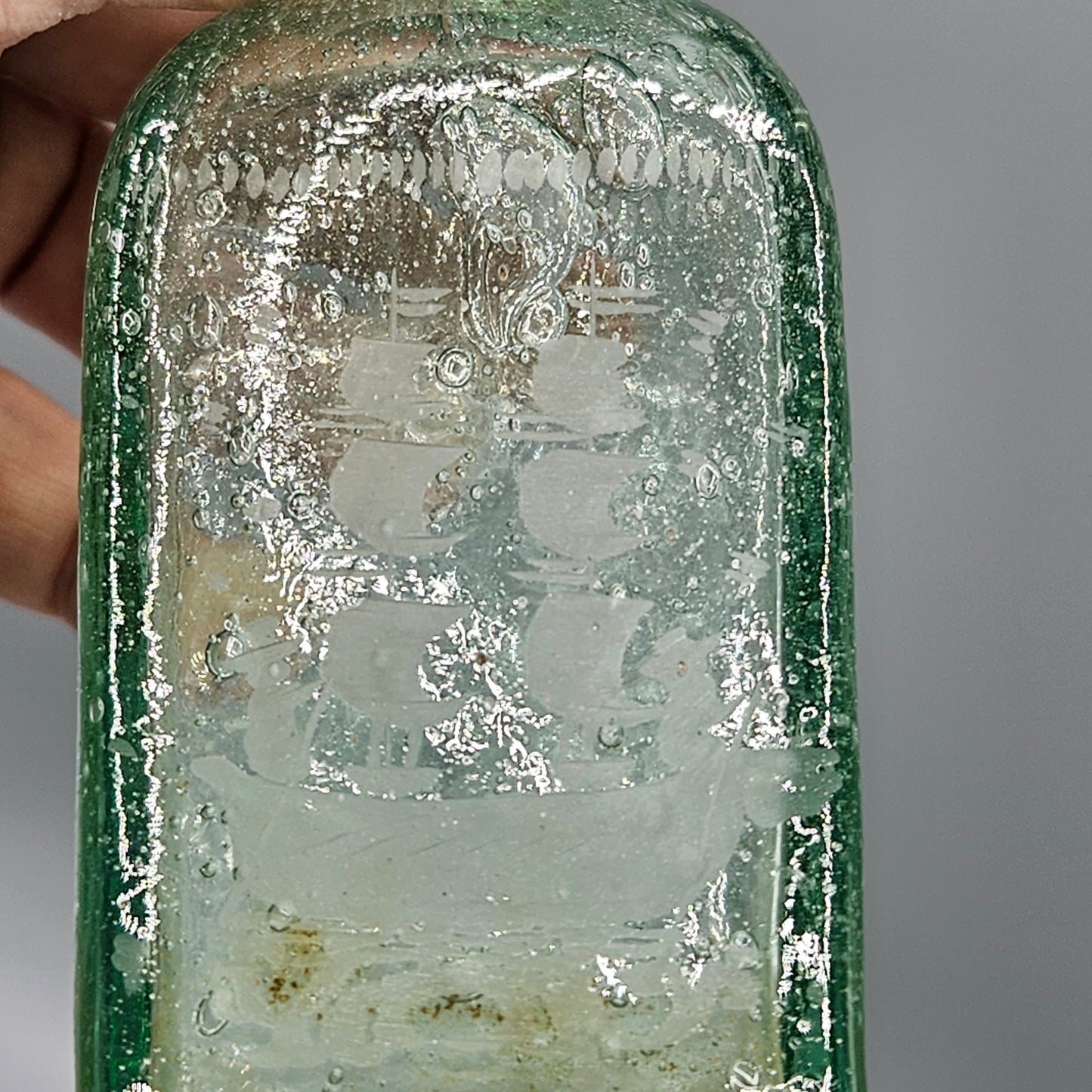 Three Vintage 1920s Bohemian Seeded Glass Bottles