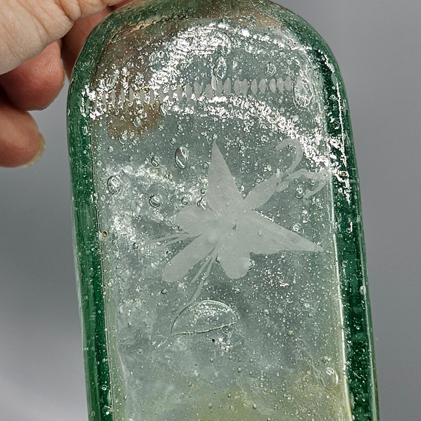 Three Vintage 1920s Bohemian Seeded Glass Bottles