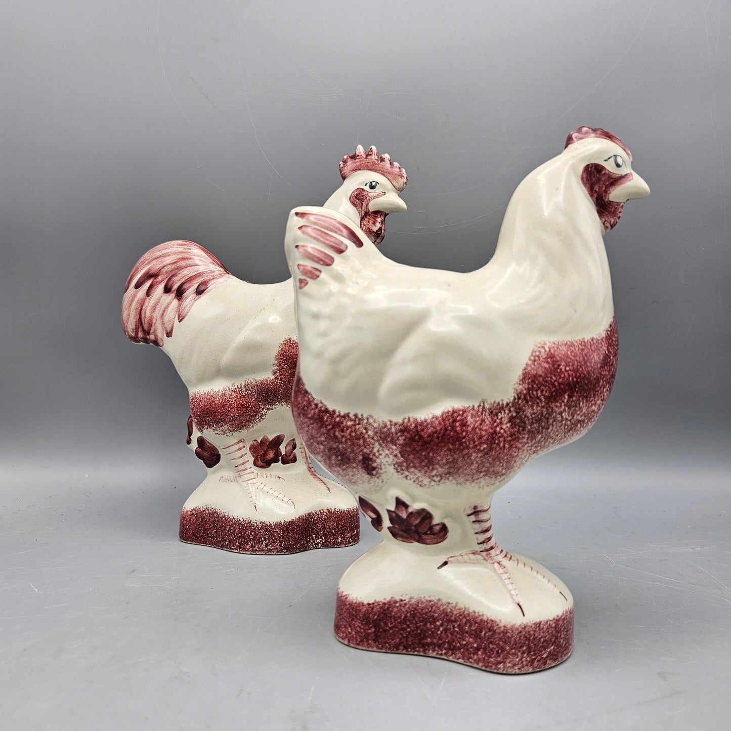 Pair of Rye Pottery Cockerel and Hen Figures