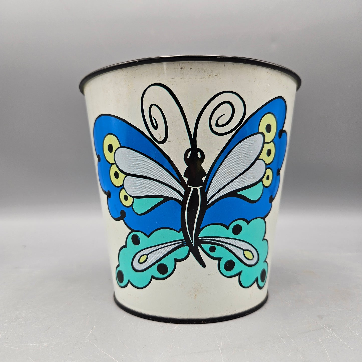 Vintage Ohio Art Tin Pale Bucket Toy with Butterfly Design