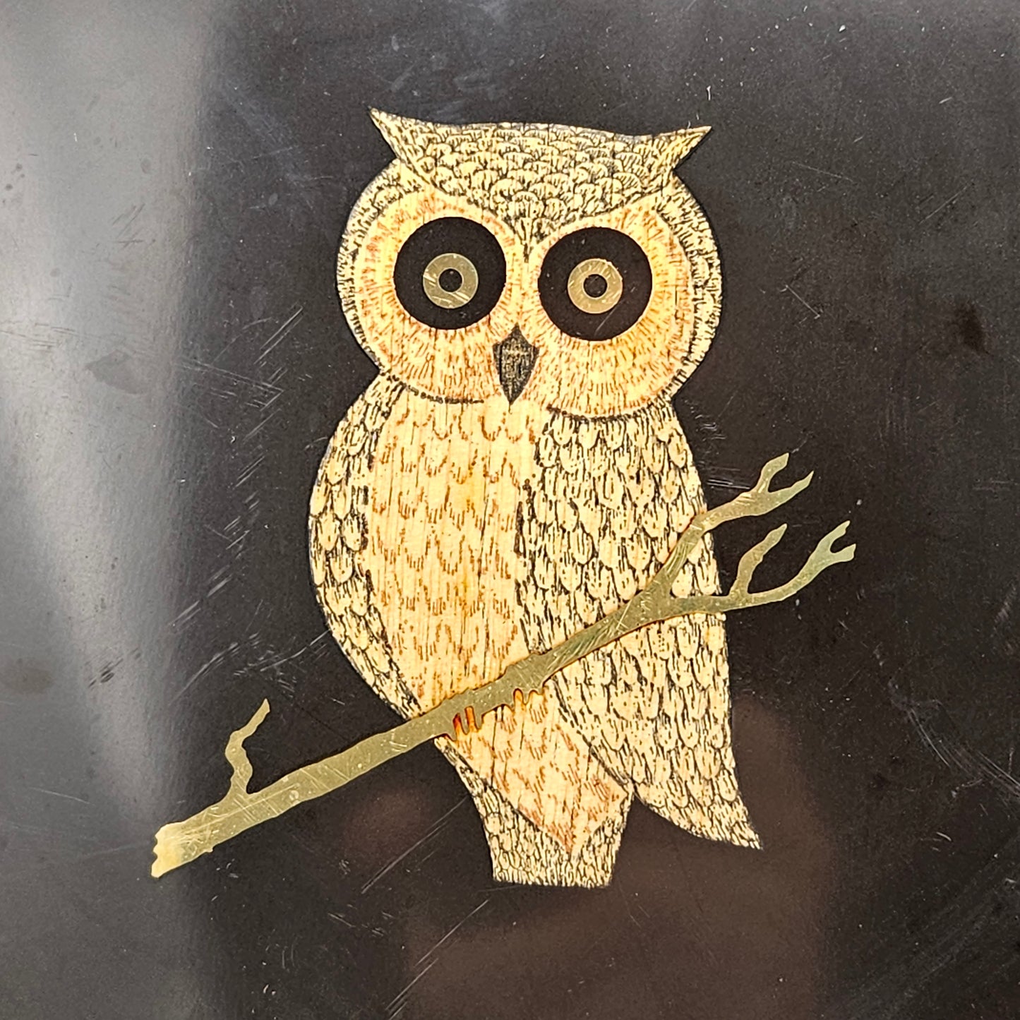 Vintage Couroc of Monterey Inlaid Lacquered Tray - Owl