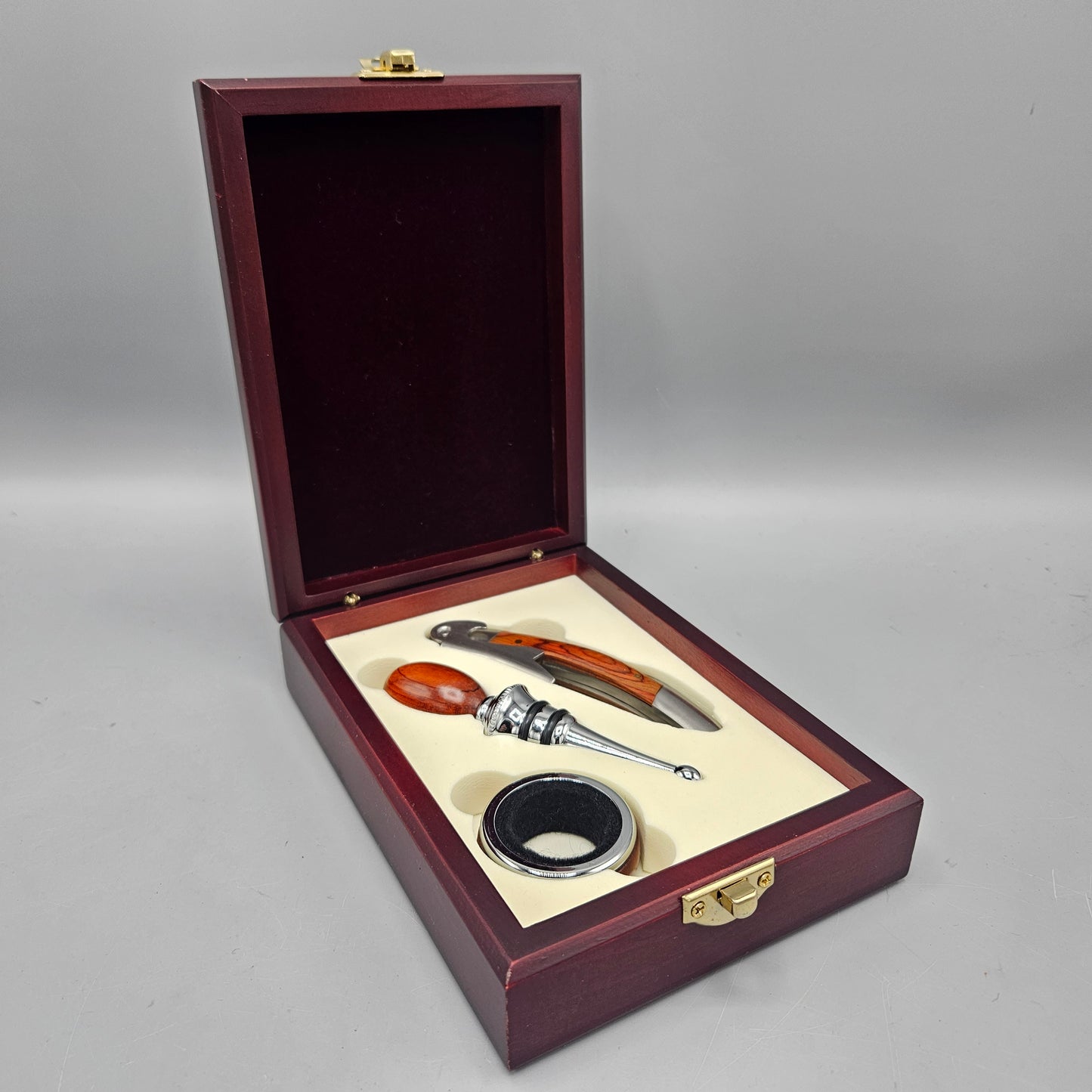 Boxed Wine Set - Corkscrew, Bottle Stoller, Drip Ring in Box