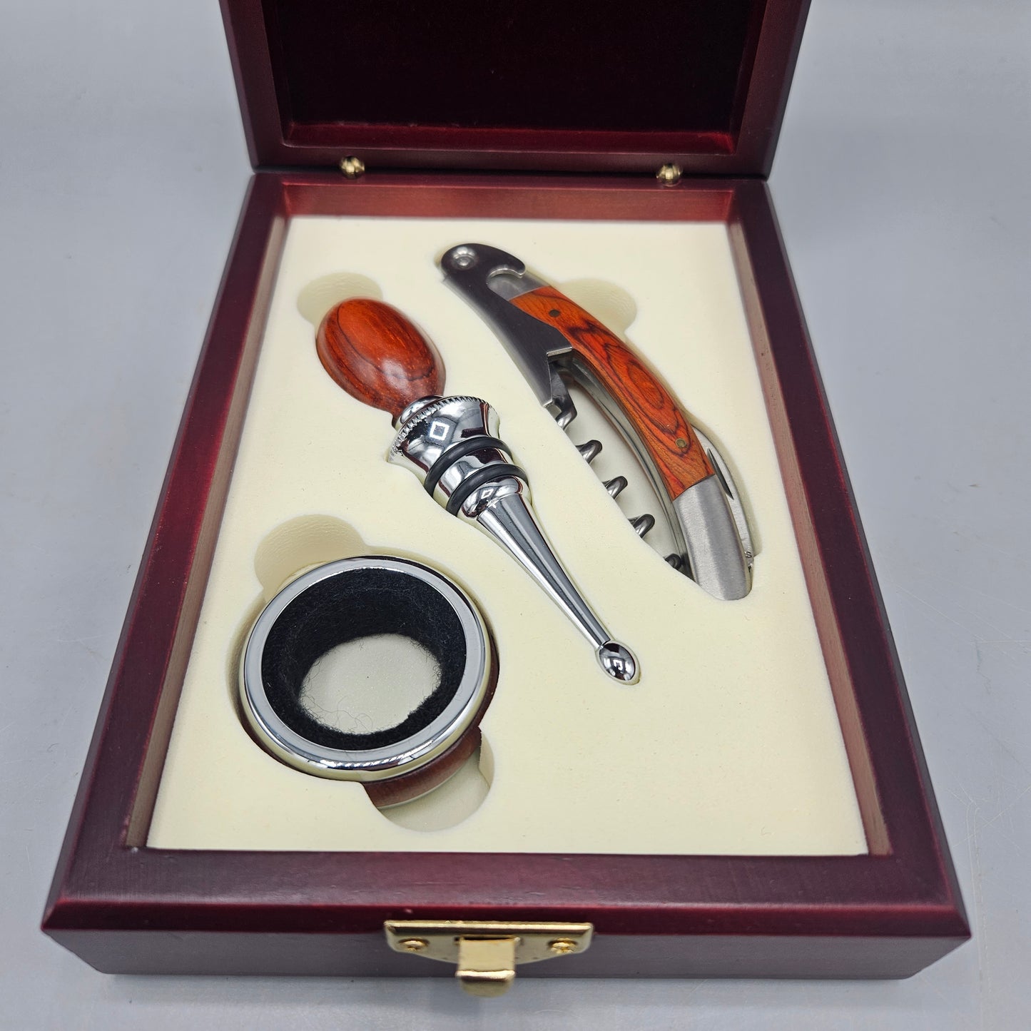 Boxed Wine Set - Corkscrew, Bottle Stoller, Drip Ring in Box