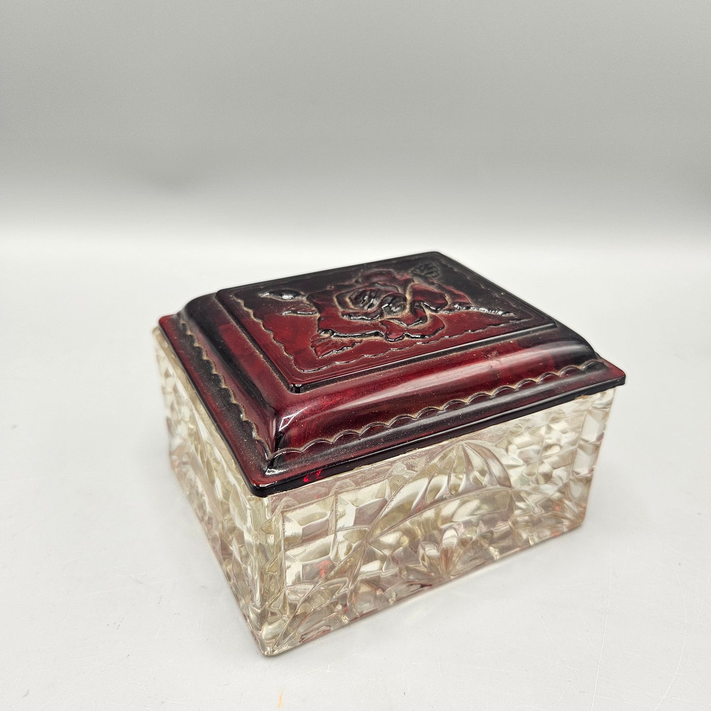 Vintage Glass Vanity Box with Deep Purple Lid